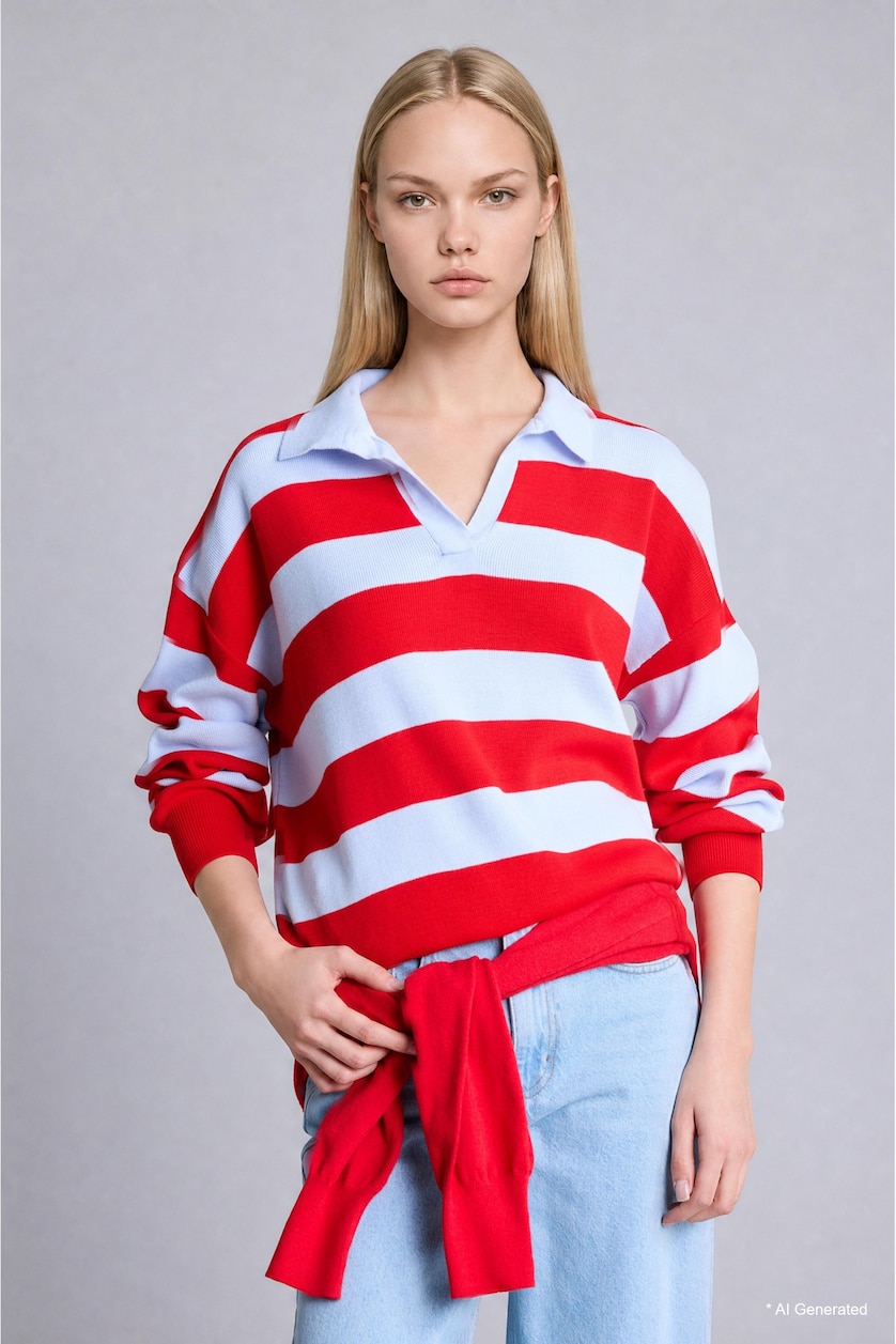 FEMME Rouge Pull rouge oversize à col polo