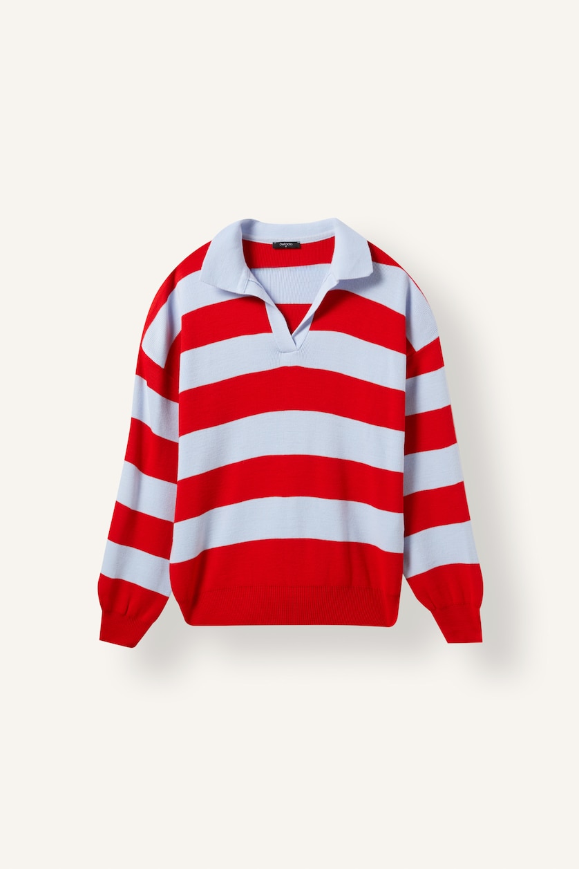 Woman Red Oversize Fit Red Polo Neck Sweater