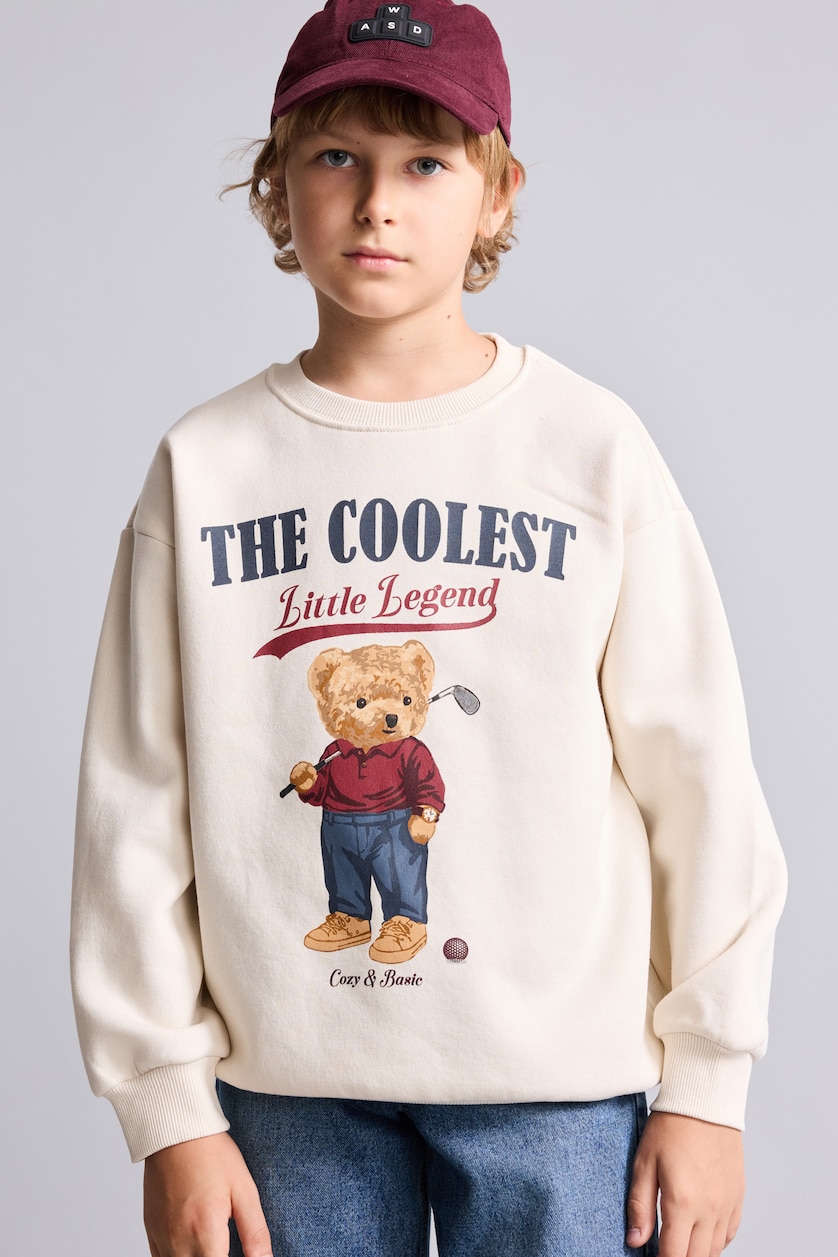Erkek Çocuk - Genç Erkek Taş Oversize Ayıcıklı Sweatshirt Erkek Çocuk
