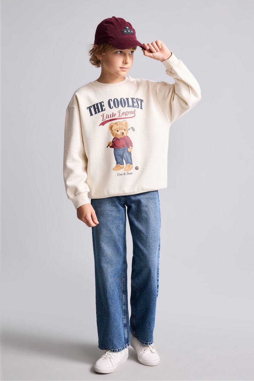 Erkek Çocuk - Genç Erkek Taş Oversize Ayıcıklı Sweatshirt Erkek Çocuk