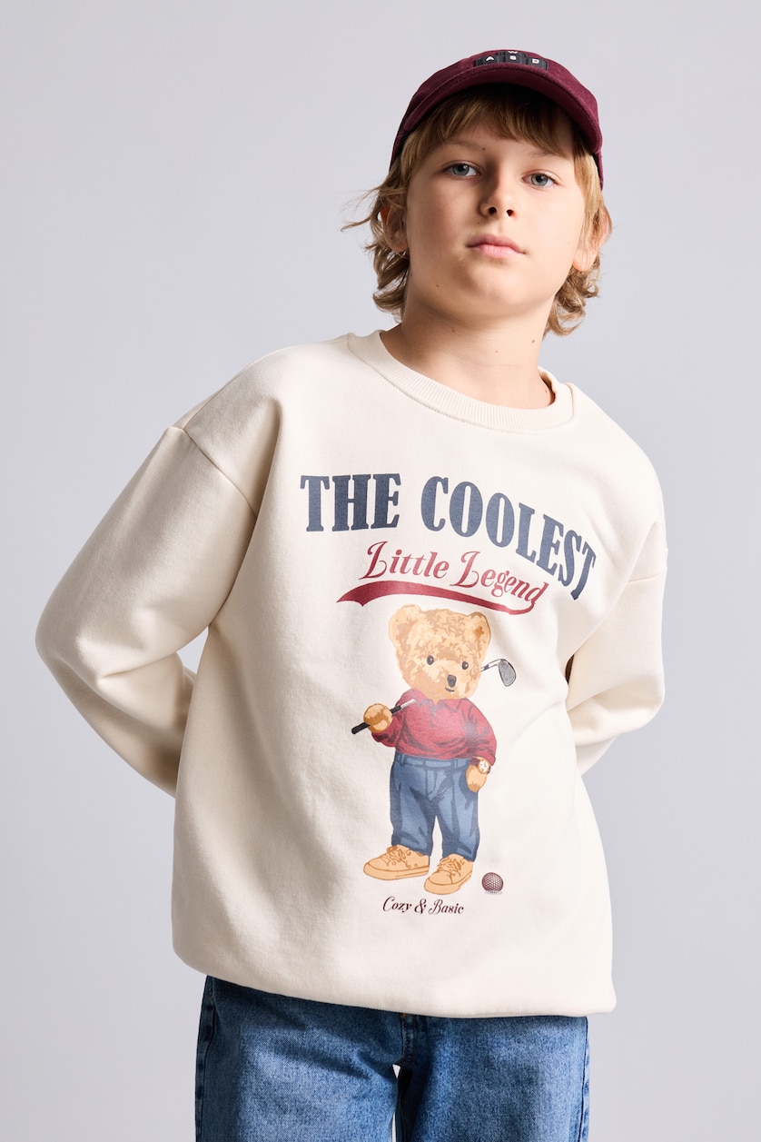 Erkek Çocuk - Genç Erkek Taş Oversize Ayıcıklı Sweatshirt Erkek Çocuk