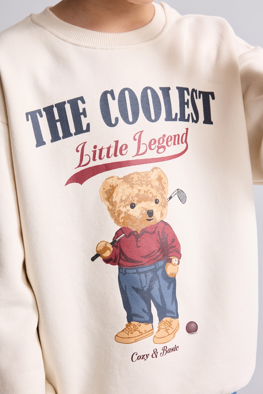 Erkek Çocuk - Genç Erkek Taş Oversize Ayıcıklı Sweatshirt Erkek Çocuk