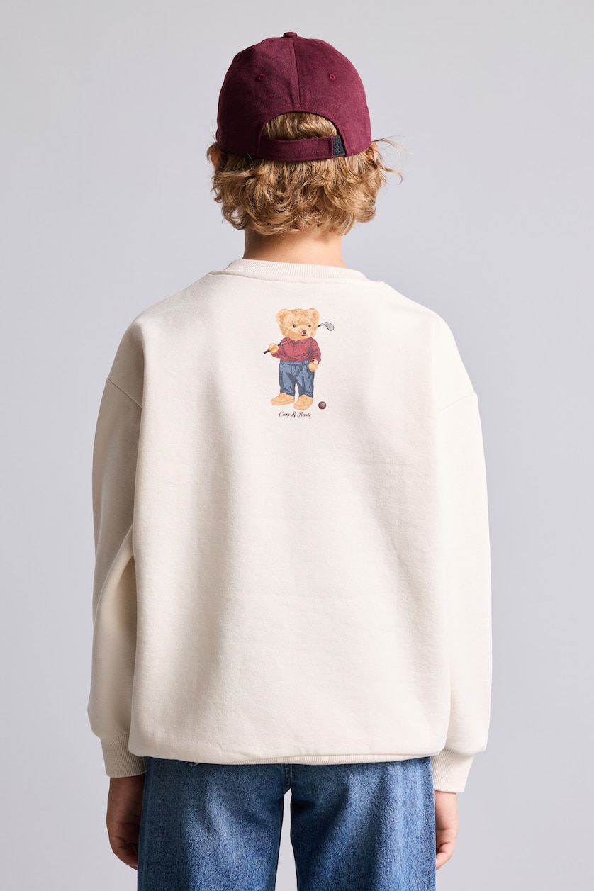 Erkek Çocuk - Genç Erkek Taş Oversize Ayıcıklı Sweatshirt Erkek Çocuk