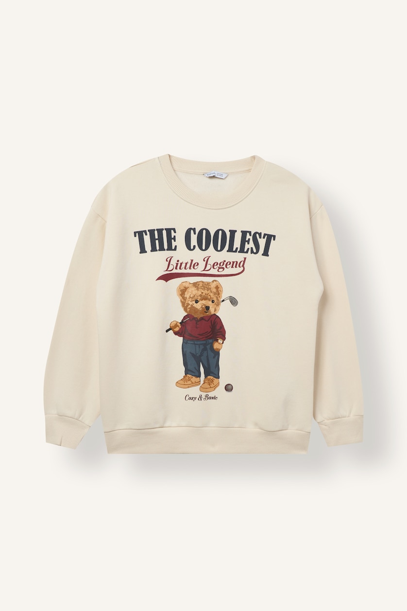 BOYS & TEENS Stone Boy Oversize Fit Printed Teddy Bear Motif Crew Neck Long Sleeve Sweatshirt