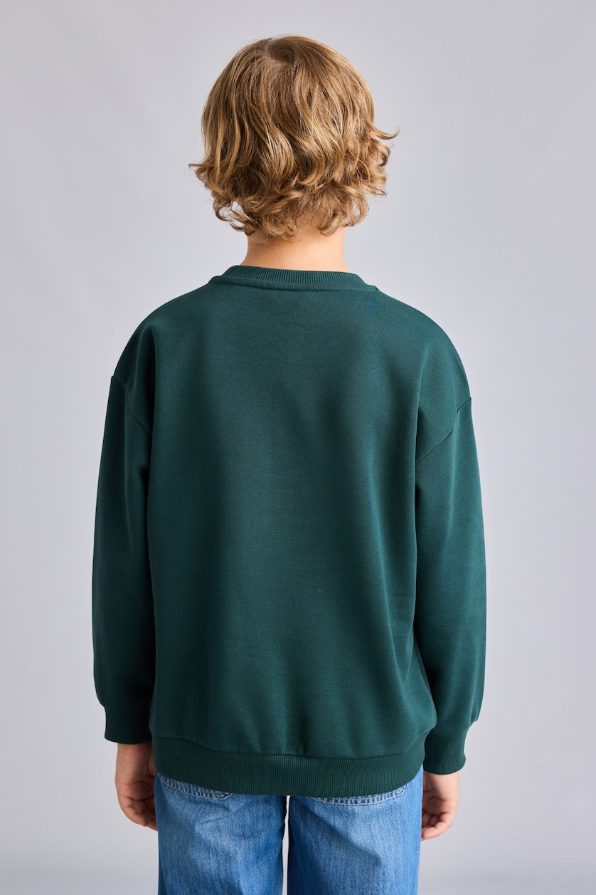 Erkek Çocuk - Genç Erkek Koyu Yeşil Oversize Ayıcıklı Sweatshirt Erkek Çocuk
