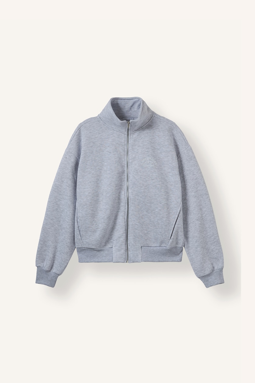 Women Grey Melange Regular Fit Thick Sweatshirt Fabric Cardigan