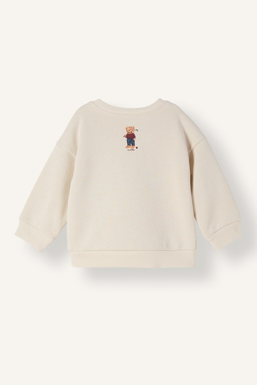 مولود ذكر اللون الحجري Baby Boy Oversize Teddy Bear Print Soft Lining Sweatshirt