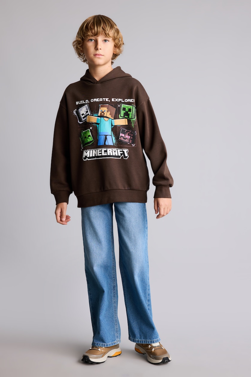 Young Boys - Teen Boys Brown Regular Fit Minecraft Licensed Hooded Sweatshirt