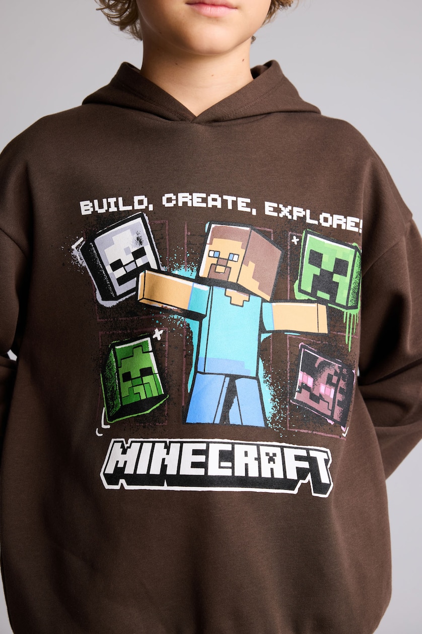 Young Boys - Teen Boys Brown Regular Fit Minecraft Licensed Hooded Sweatshirt