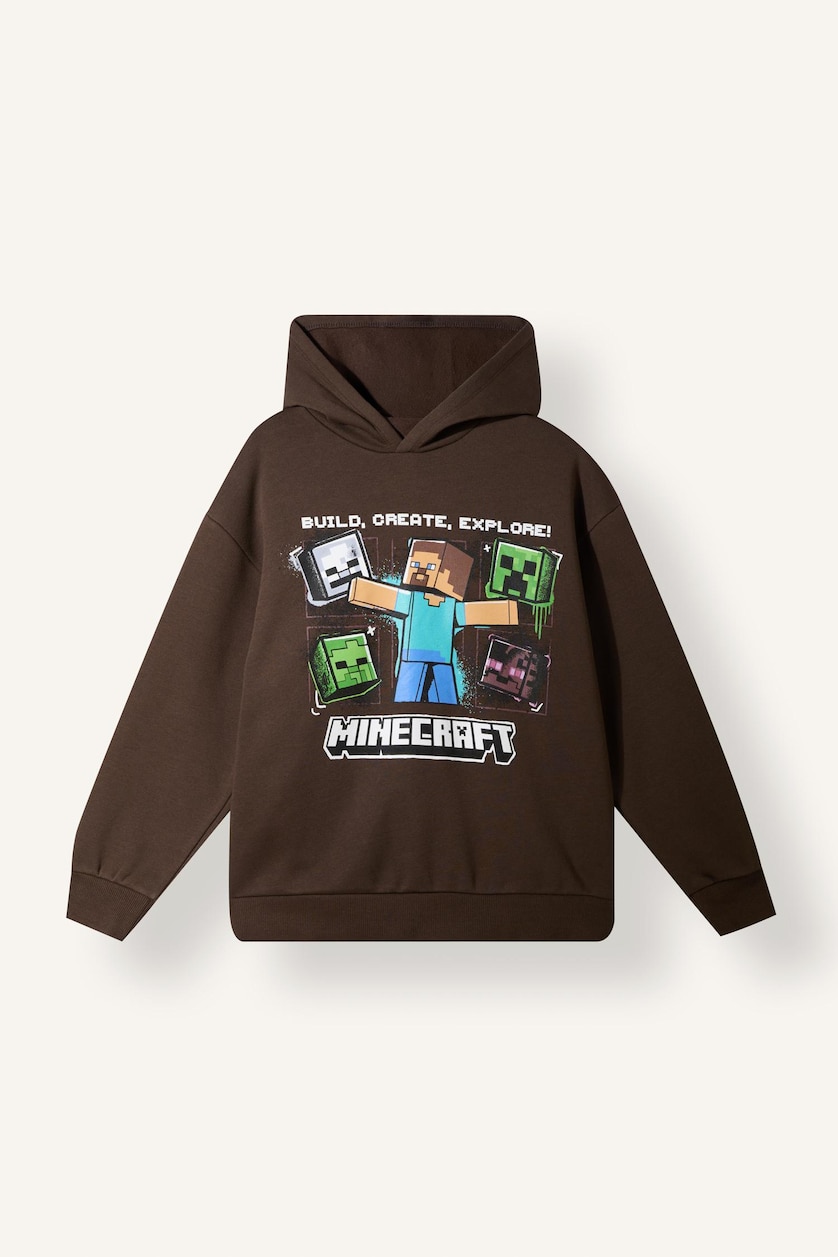 Young Boys - Teen Boys Brown Regular Fit Minecraft Licensed Hooded Sweatshirt