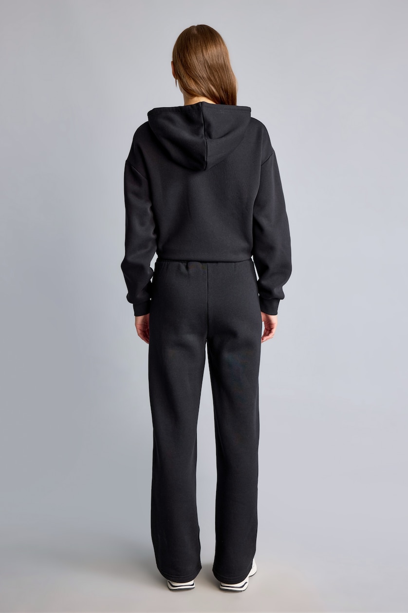 Women Black Straight Fit Thick Sweatshirt Fabric Trousers