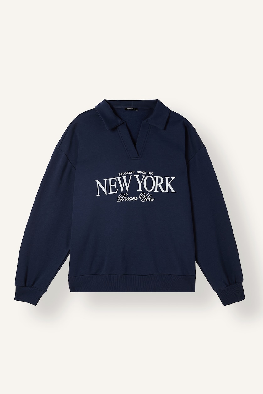 Kadın Lacivert Relax Fıt Kalın Sweatshirt Kumaşı Sweatshirt
