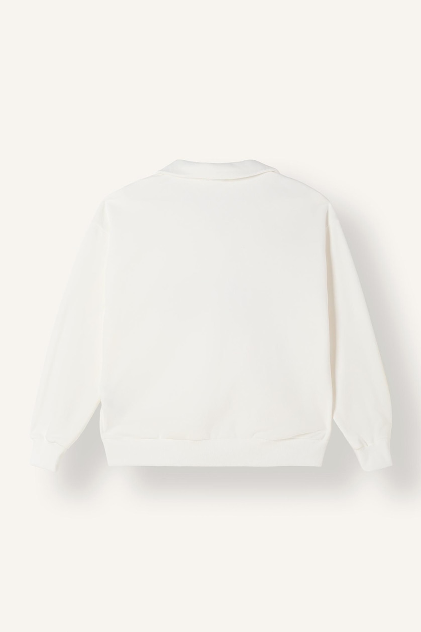 Kadın Ekru Relax Fit Polo Yaka Baskılı Sweatshirt