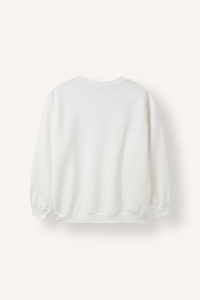 Kadın Ekru Oversize Baskılı Sweatshirt