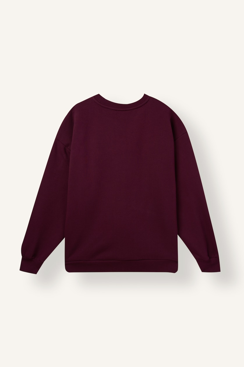 Kadın Bordo Oversize Baskılı Sweatshirt