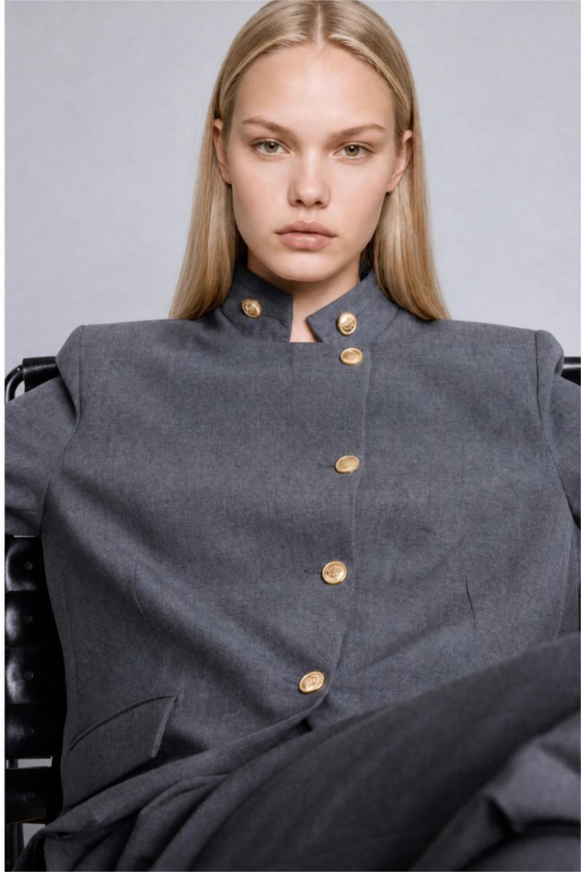 Women Anthracite Regular Fit Blazer