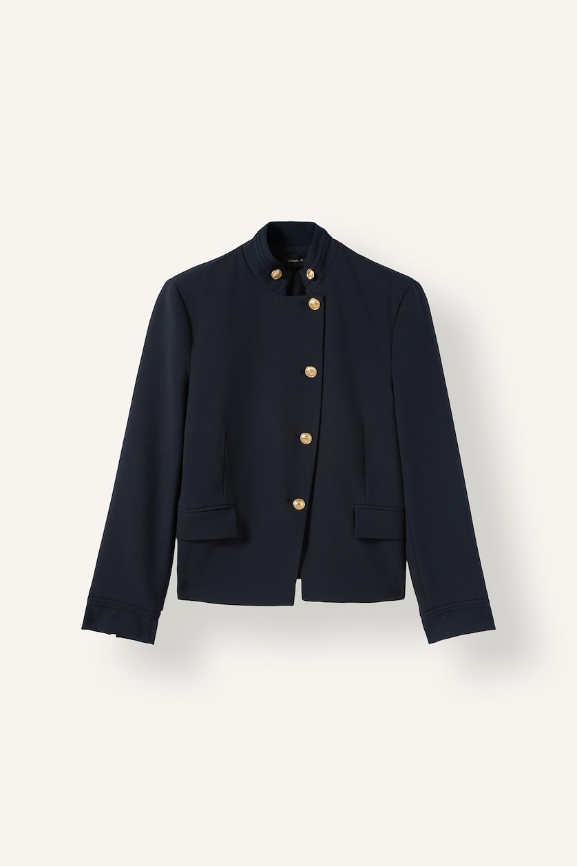 WOMAN NAVY Regular Fit Stand Collar Blazer