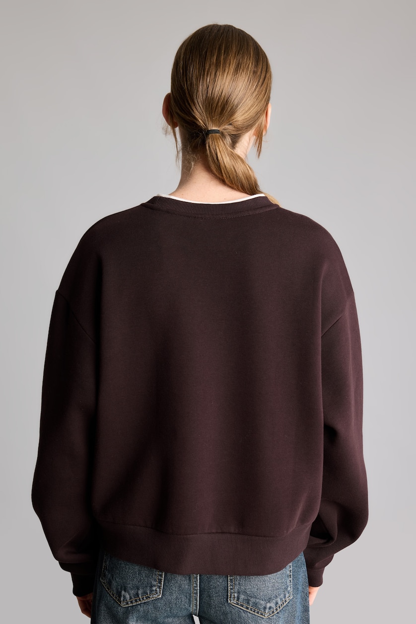 Kadın Kahve Relaxed Fit Baskılı Sweatshirt