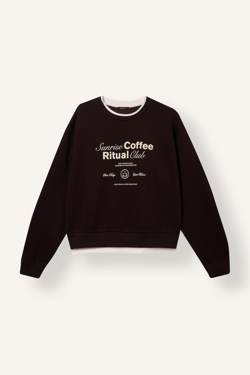 Kadın Kahve Relaxed Fit Baskılı Sweatshirt