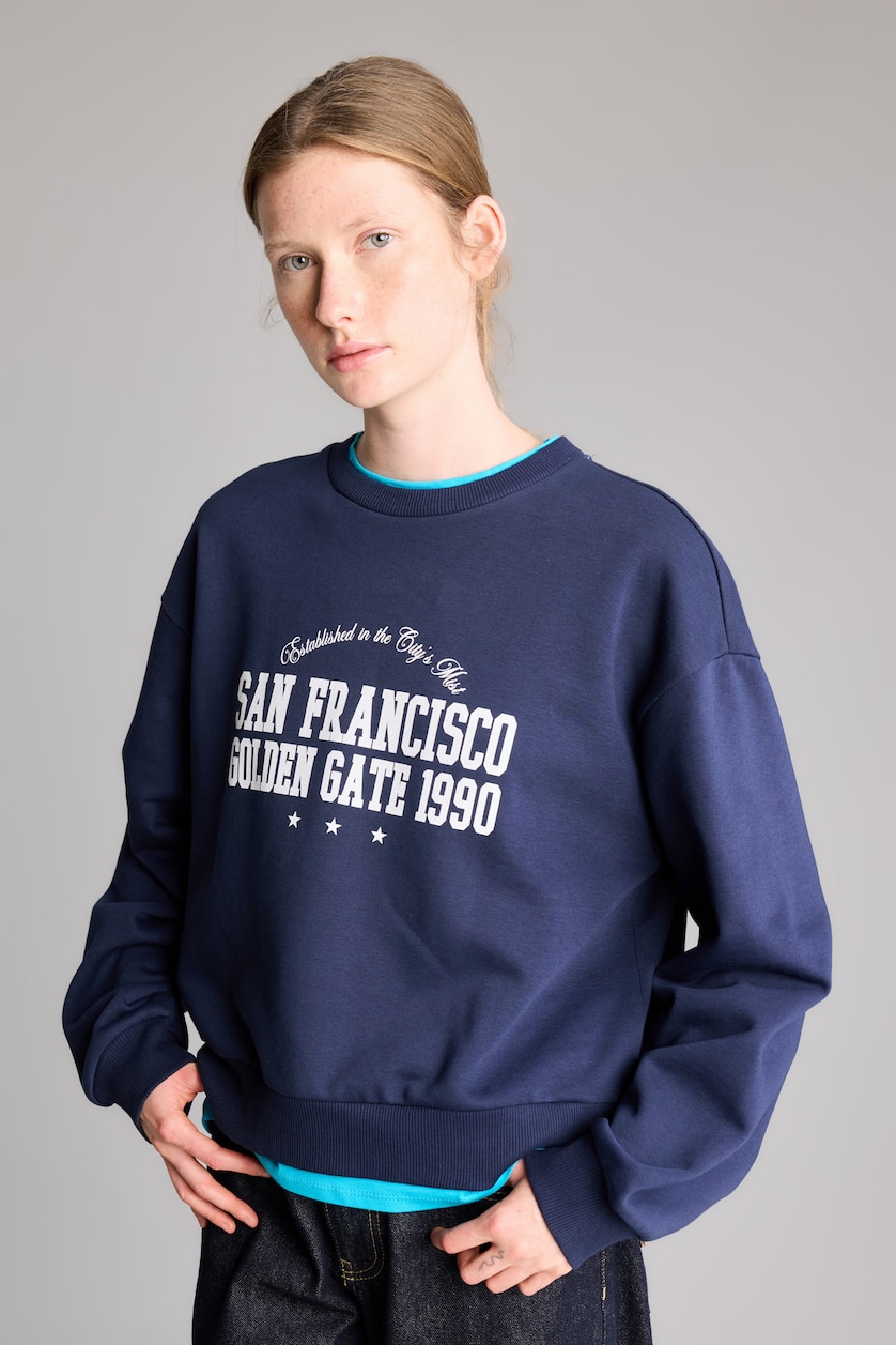 Kadın Lacivert Relaxed Fit Baskılı Sweatshirt
