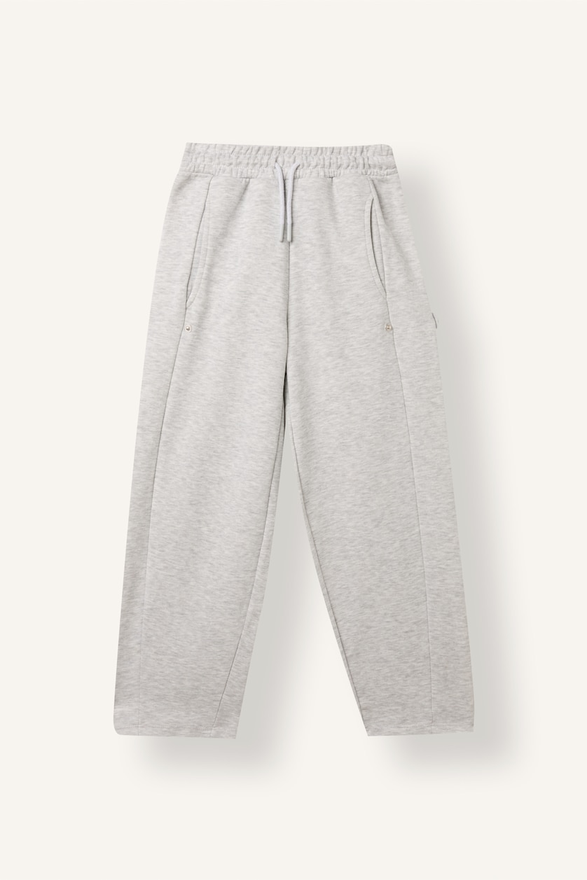 Girls & Teens Light Grey Melange Girl Cotton Loose Fit Sweatpants
