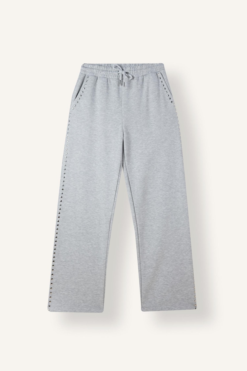 Woman Grey Melange Straight Fit Thick Sweatshirt Fabric Trousers