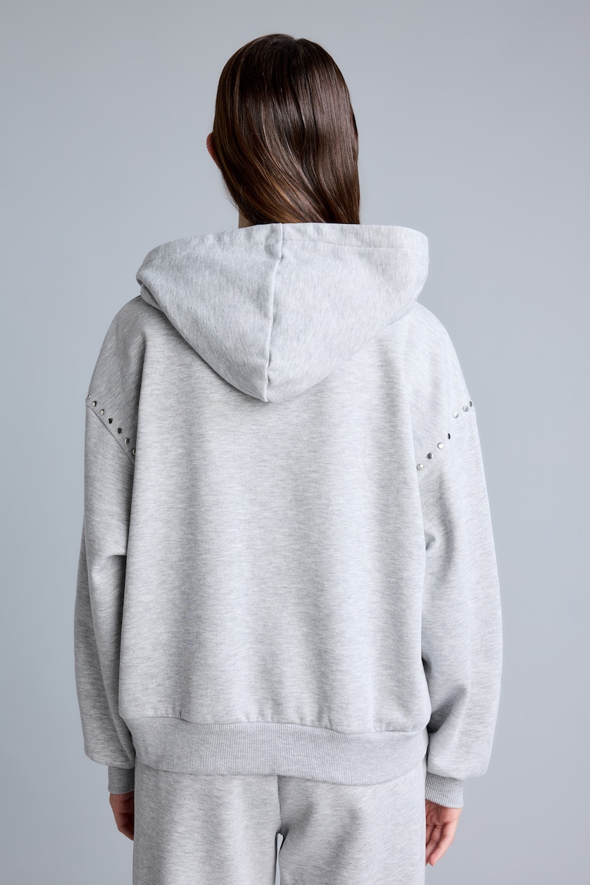 Woman Grey Melange Boxy Fit Thick Sweatshirt Fabric Sweatshirt