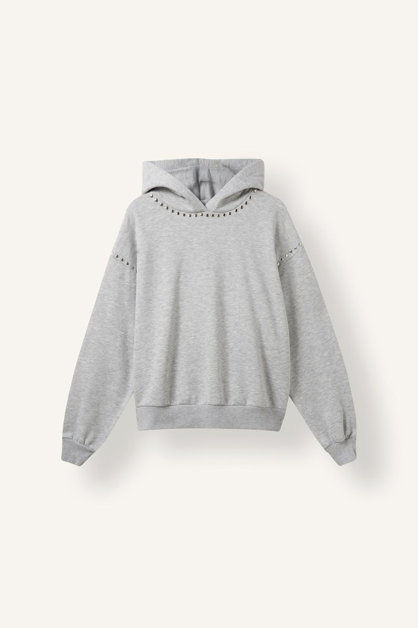 Woman Grey Melange Boxy Fit Thick Sweatshirt Fabric Sweatshirt