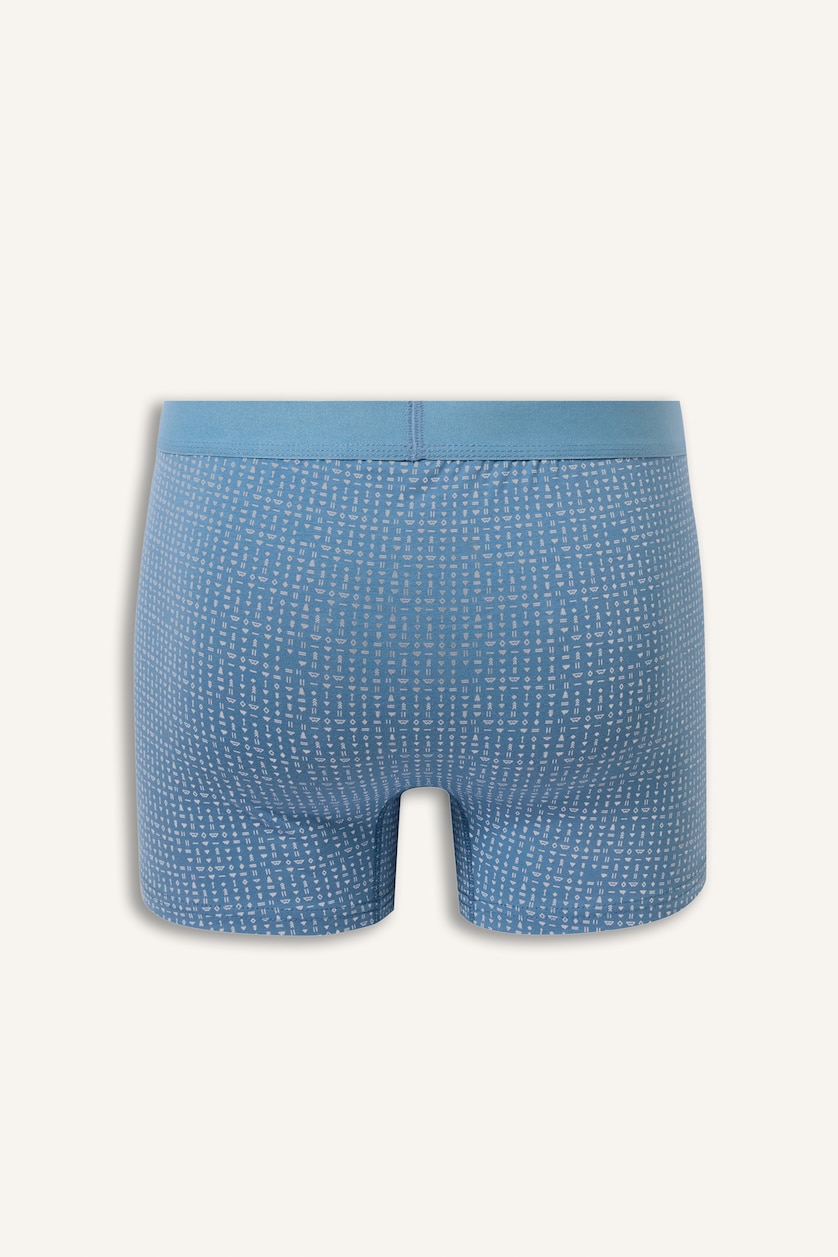 Erkek İndigo Regular Fit Desenli Beli Lastikli 3'lü Boxer