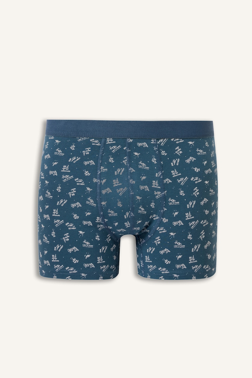 Erkek İndigo Regular Fit Desenli Beli Lastikli 3'lü Boxer