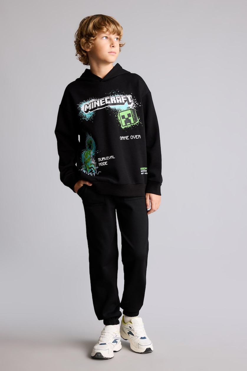 Young Boys - Teen Boys Black Regular Fit Minecraft Licensed Hooded Sweatshirt