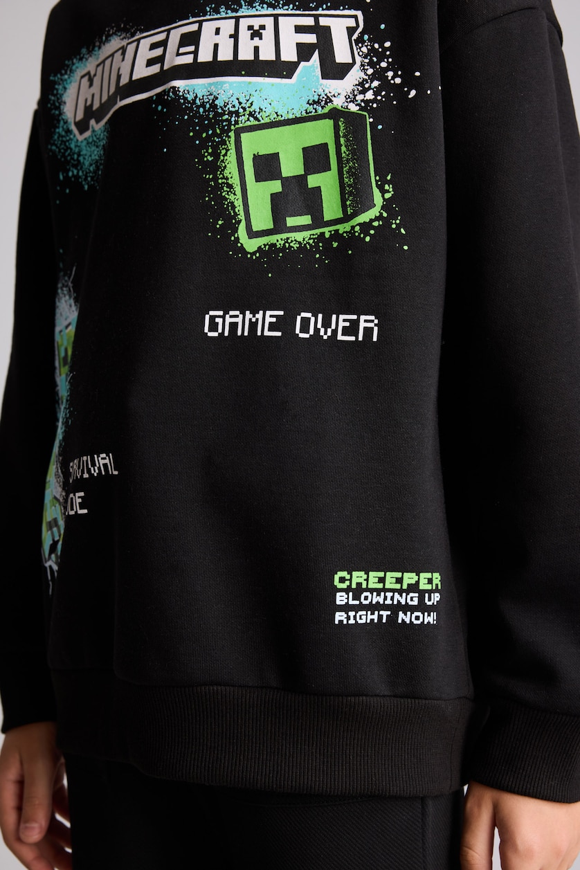 Young Boys - Teen Boys Black Regular Fit Minecraft Licensed Hooded Sweatshirt