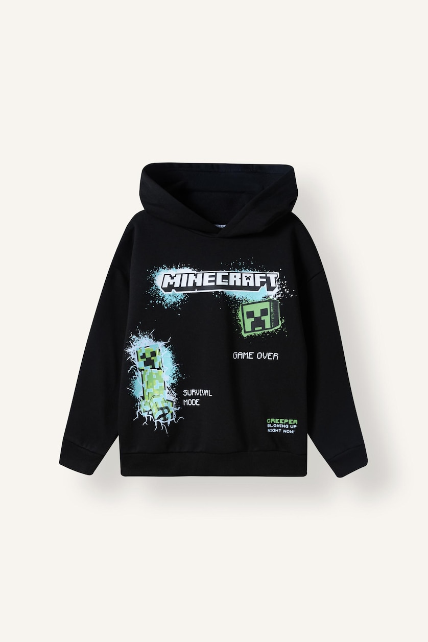 Young Boys - Teen Boys Black Regular Fit Minecraft Licensed Hooded Sweatshirt