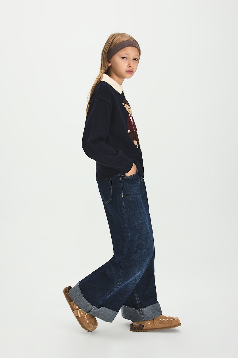 Қыздар Және Жасөспірімдер қою көк Wide Leg джинс шалбар