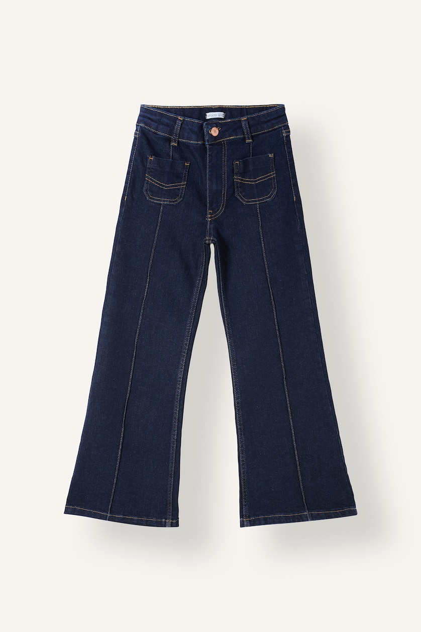Kız Çocuk - Genç Kız Koyu Mavi Flare Fit Ön Dikişli Jean Pantolon Kız Çocuk