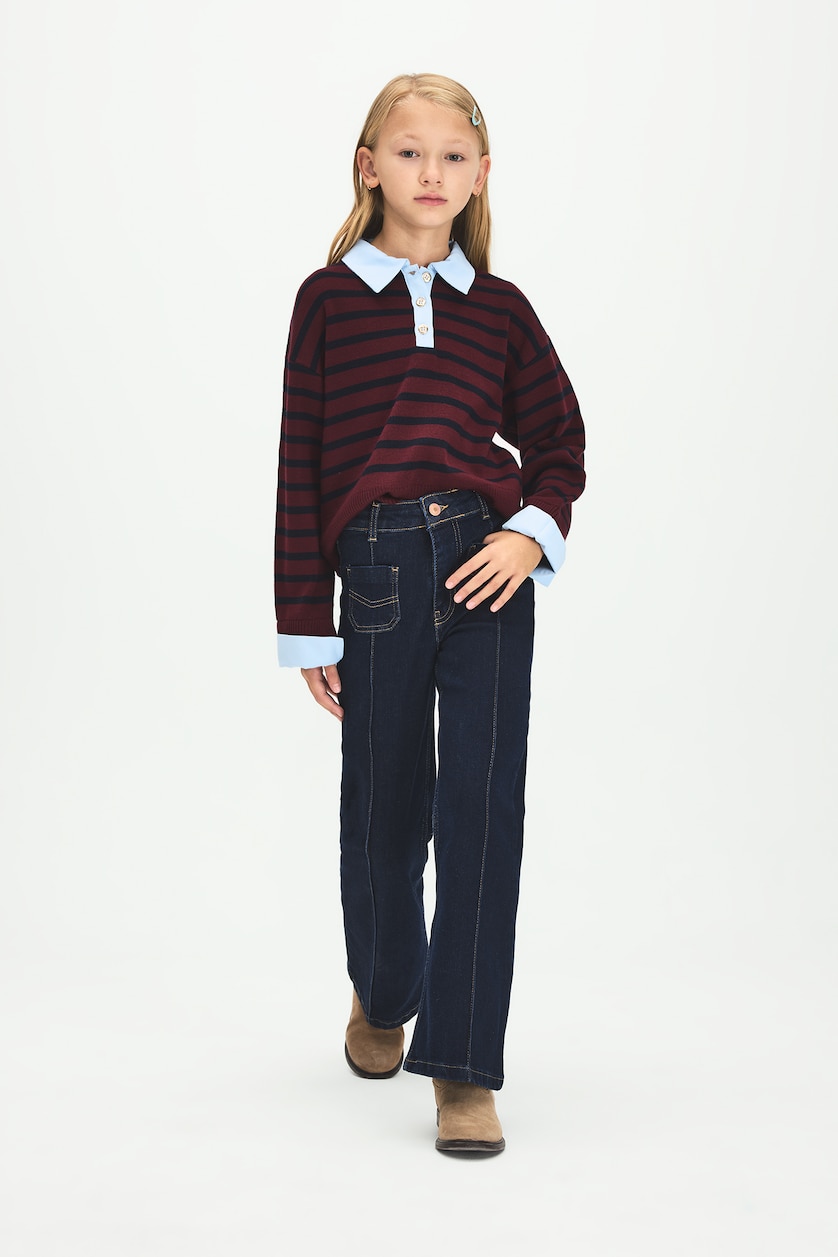 Қыздар Және Жасөспірімдер қою көк Flare Fit джинс