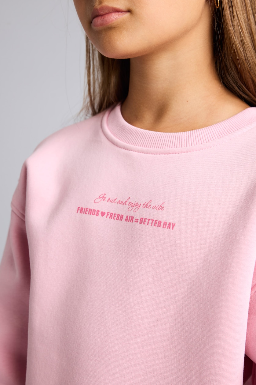 Kız Çocuk - Genç Kız Pembe Baskılı Bisiklet Yaka Sweatshirt Kız Çocuk