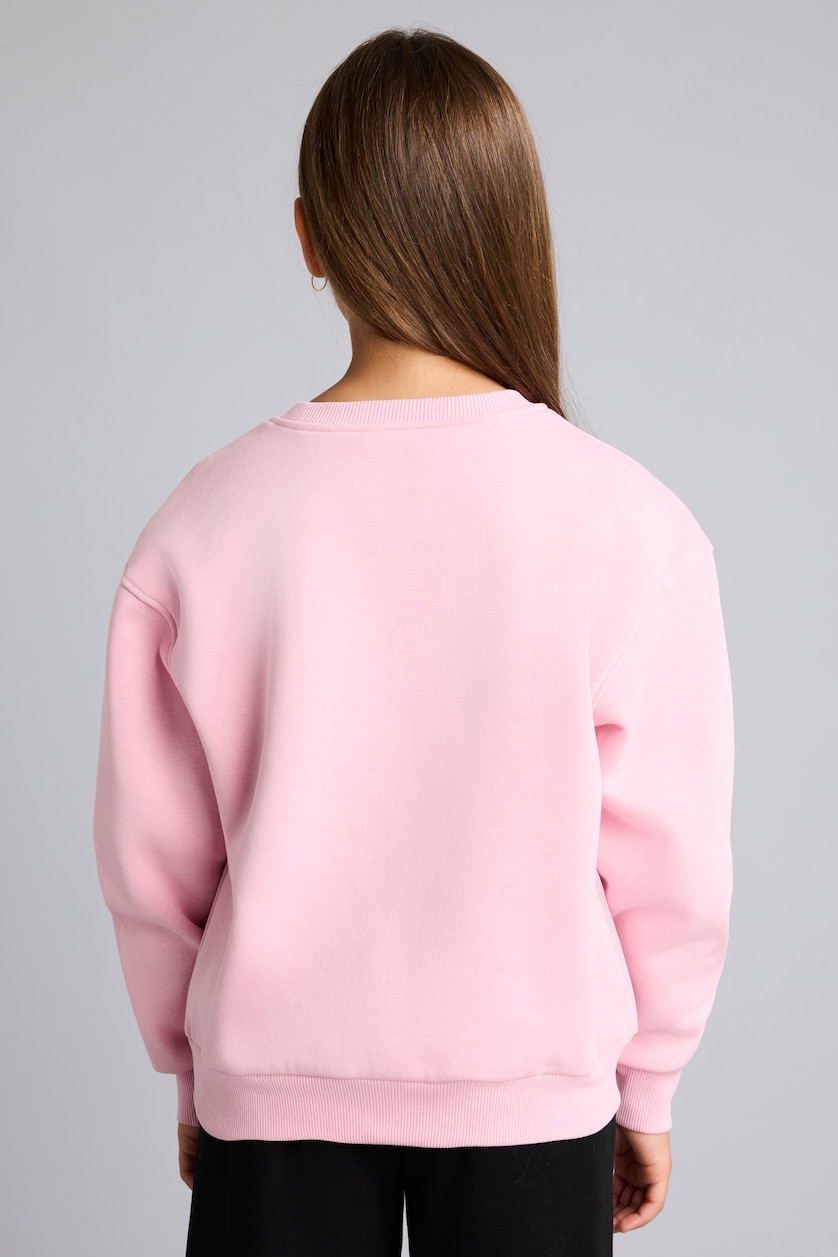 Kız Çocuk - Genç Kız Pembe Baskılı Bisiklet Yaka Sweatshirt Kız Çocuk