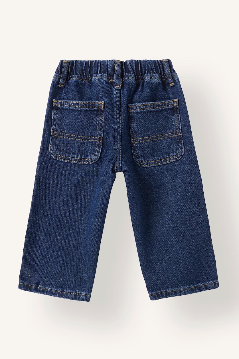 BÉBÉ GARÇON Bleu Foncé Jean 100% coton ample à taille élastique avec écusson pour bébé garçon