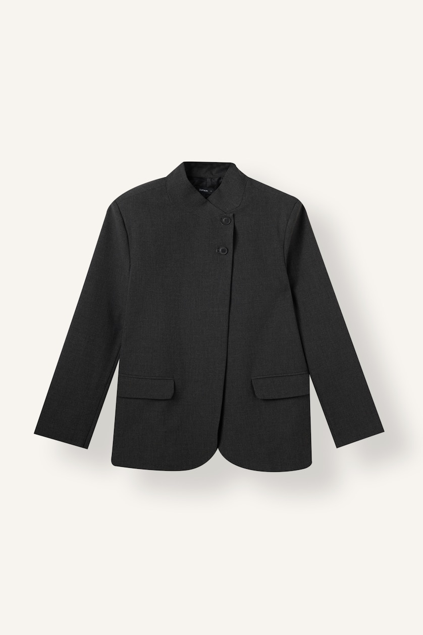Kadın Antrasit Regular Fit Dik Yaka Pamuklu Blazer
