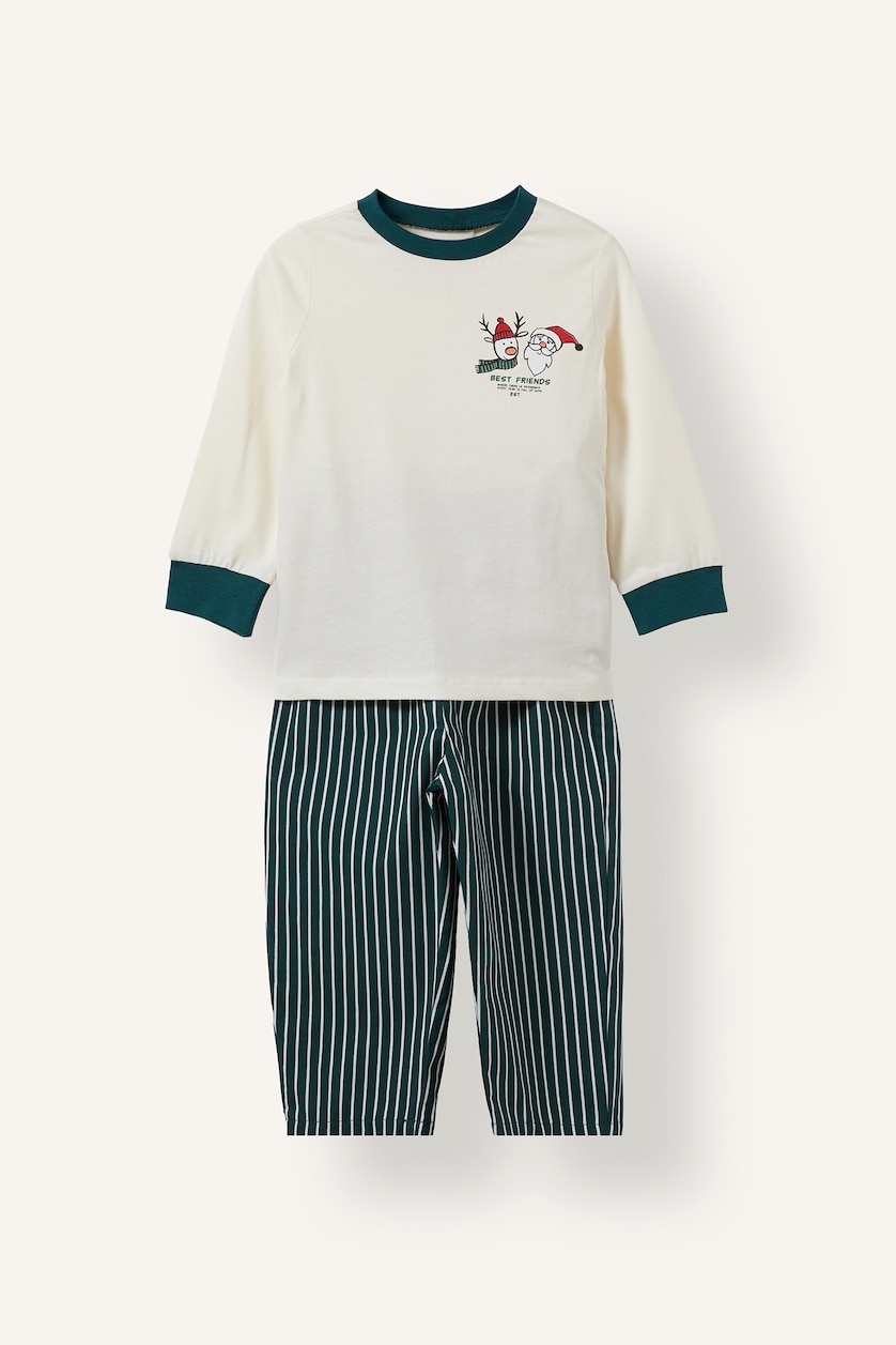 Baby Boys Ecru 2 piece Regular Fit Woven Pajamas