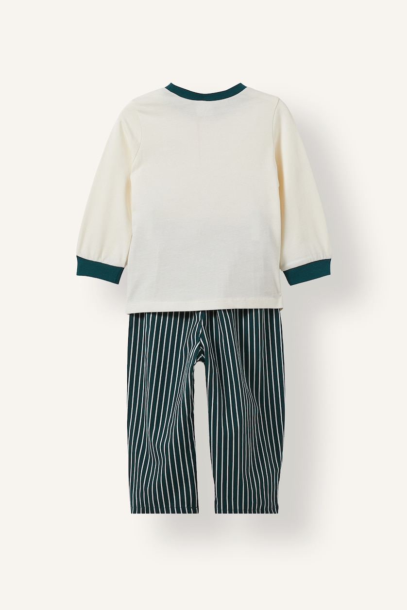 Baby Boys Ecru 2 piece Regular Fit Woven Pajamas