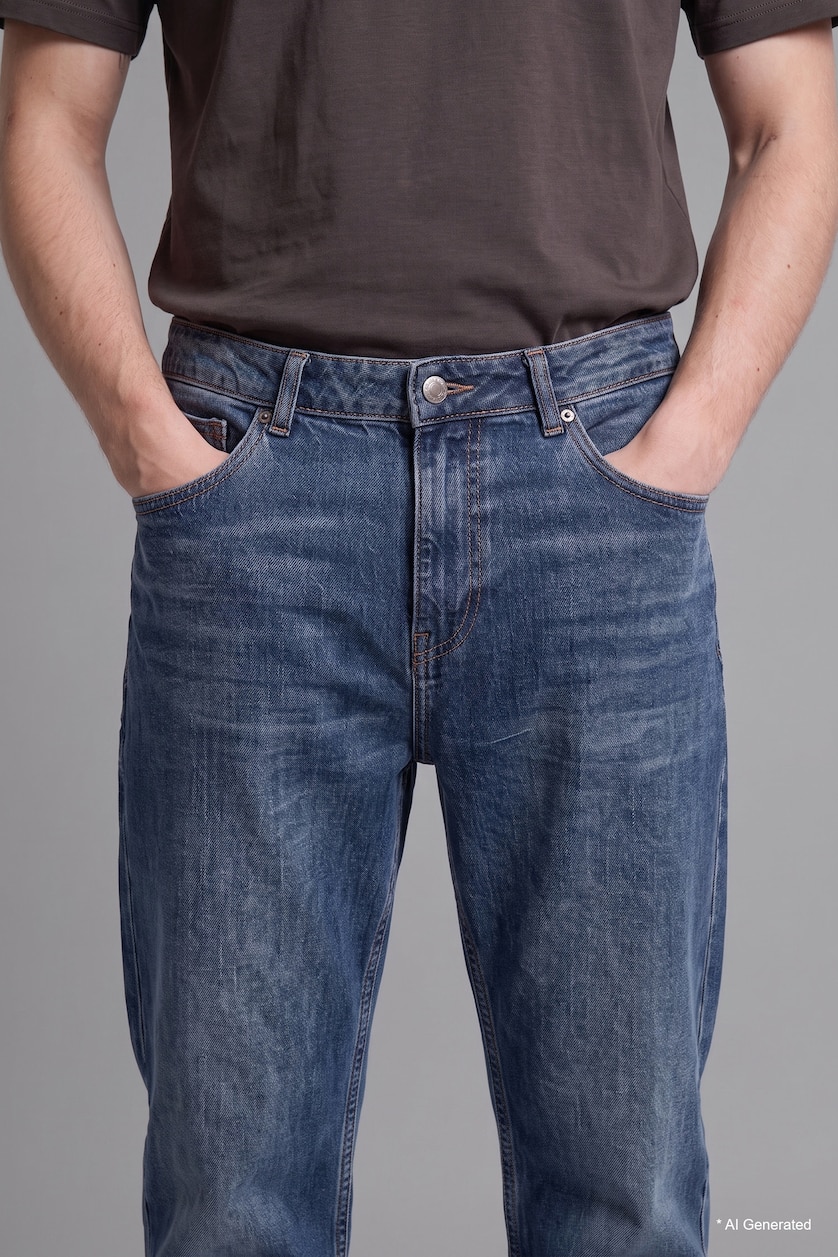 Erkek Koyu Mavi %100 Pamuk Baggy Fit Pantolon