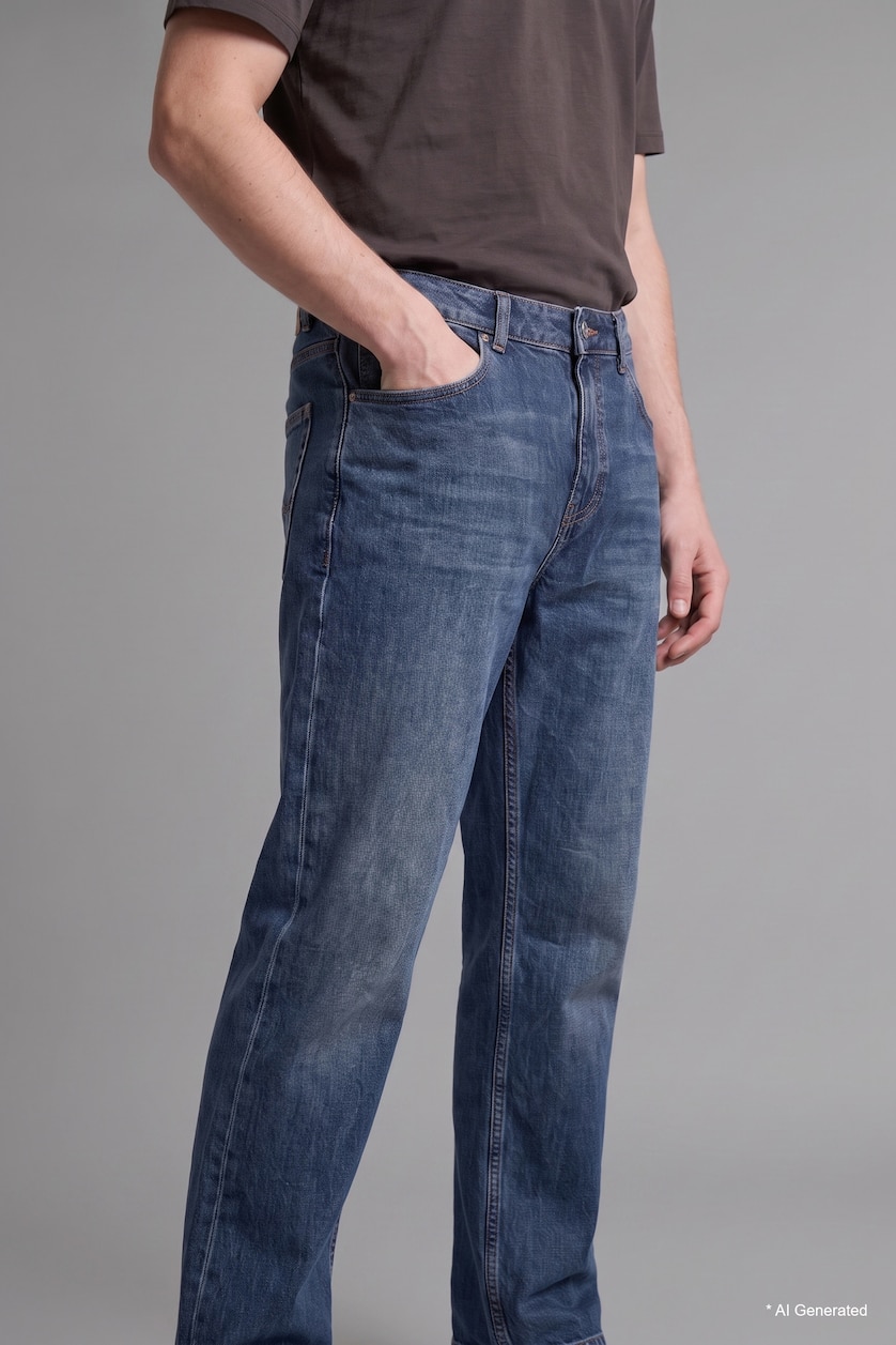 Erkek Koyu Mavi %100 Pamuk Baggy Fit Pantolon