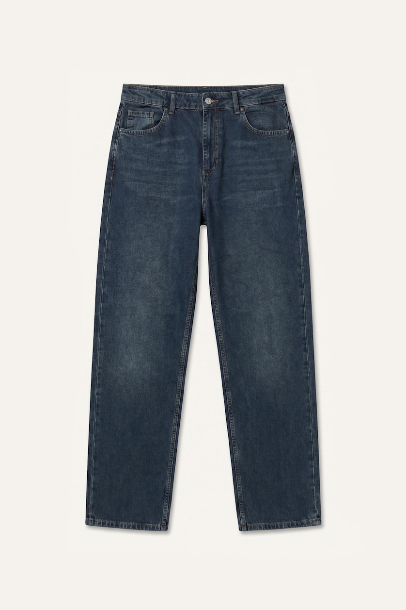Erkek Koyu Mavi %100 Pamuk Baggy Fit Pantolon