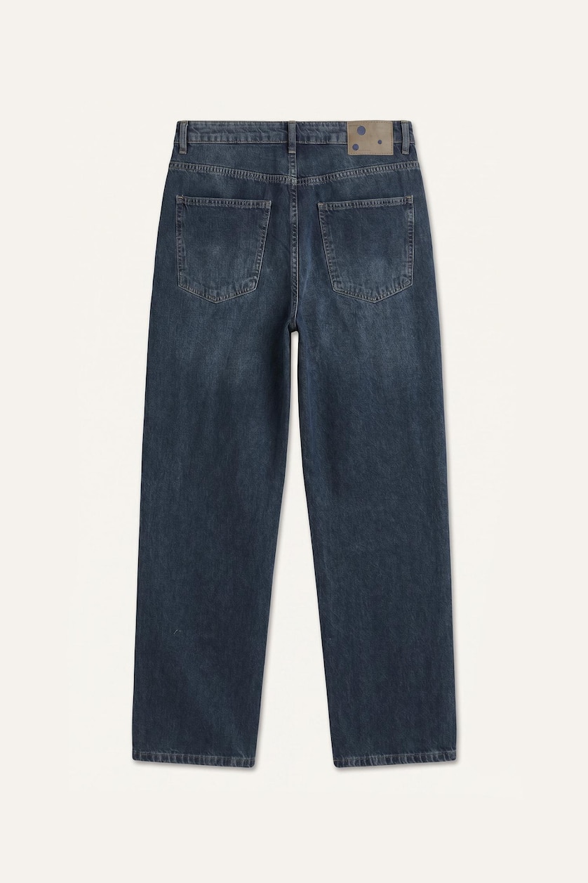 Erkek Koyu Mavi %100 Pamuk Baggy Fit Pantolon