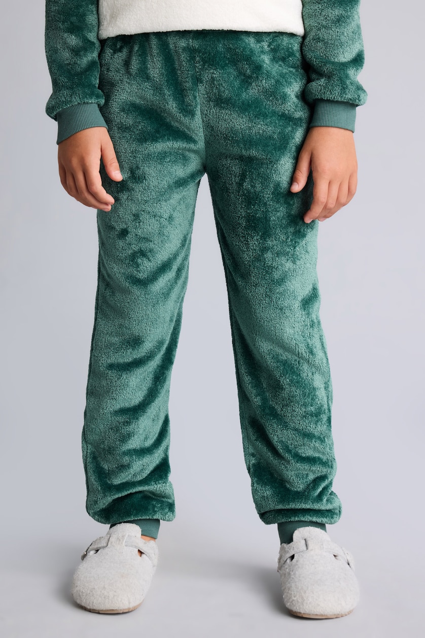 BOYS & TEENS Green Boy Plush Printed Raglan Sleeve Top and Trousers Pyjama Set