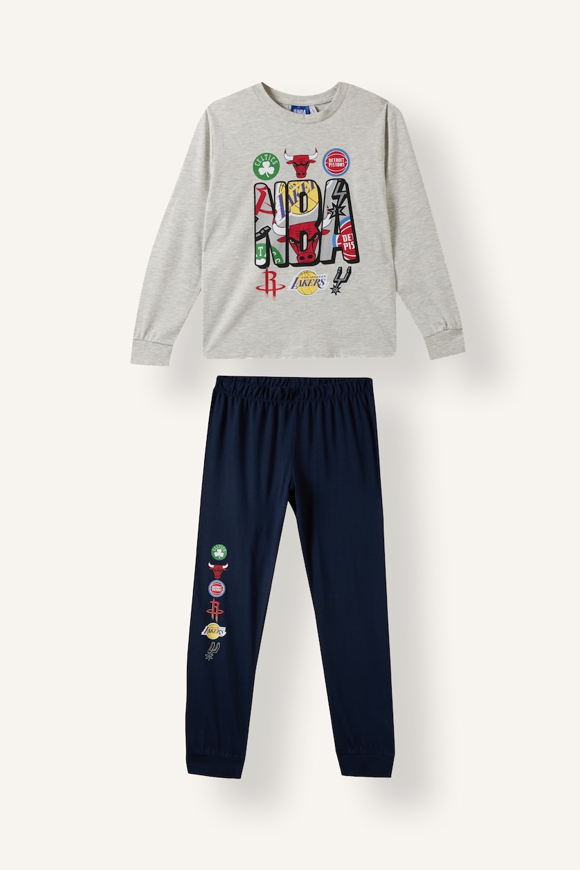 Young Boys - Teen Boys Light Grey Melange Man 2 piece Regular Fit NBA Licensed Elastic Band Knitted Pyjamas