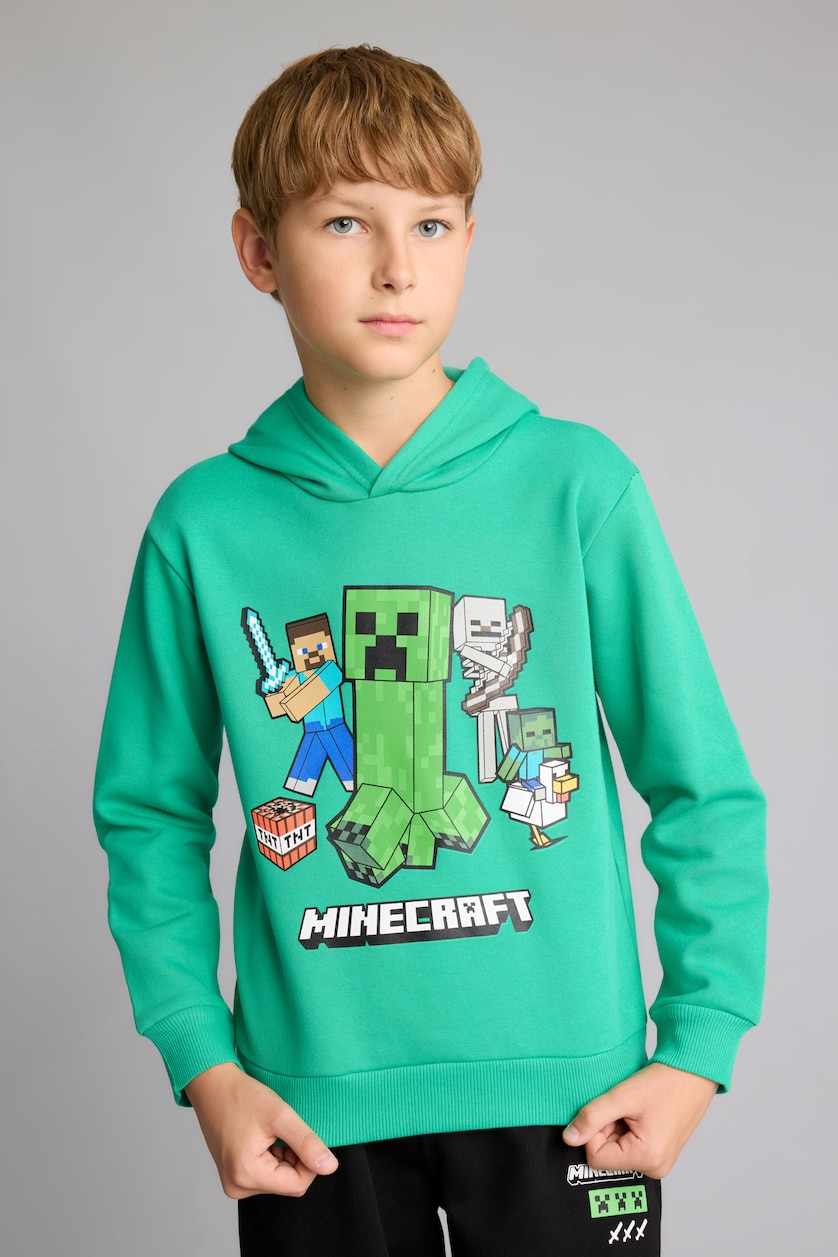 BOYS & TEENS Green طقم اولادي قصة عادية من ماينكرافت - قطعتين