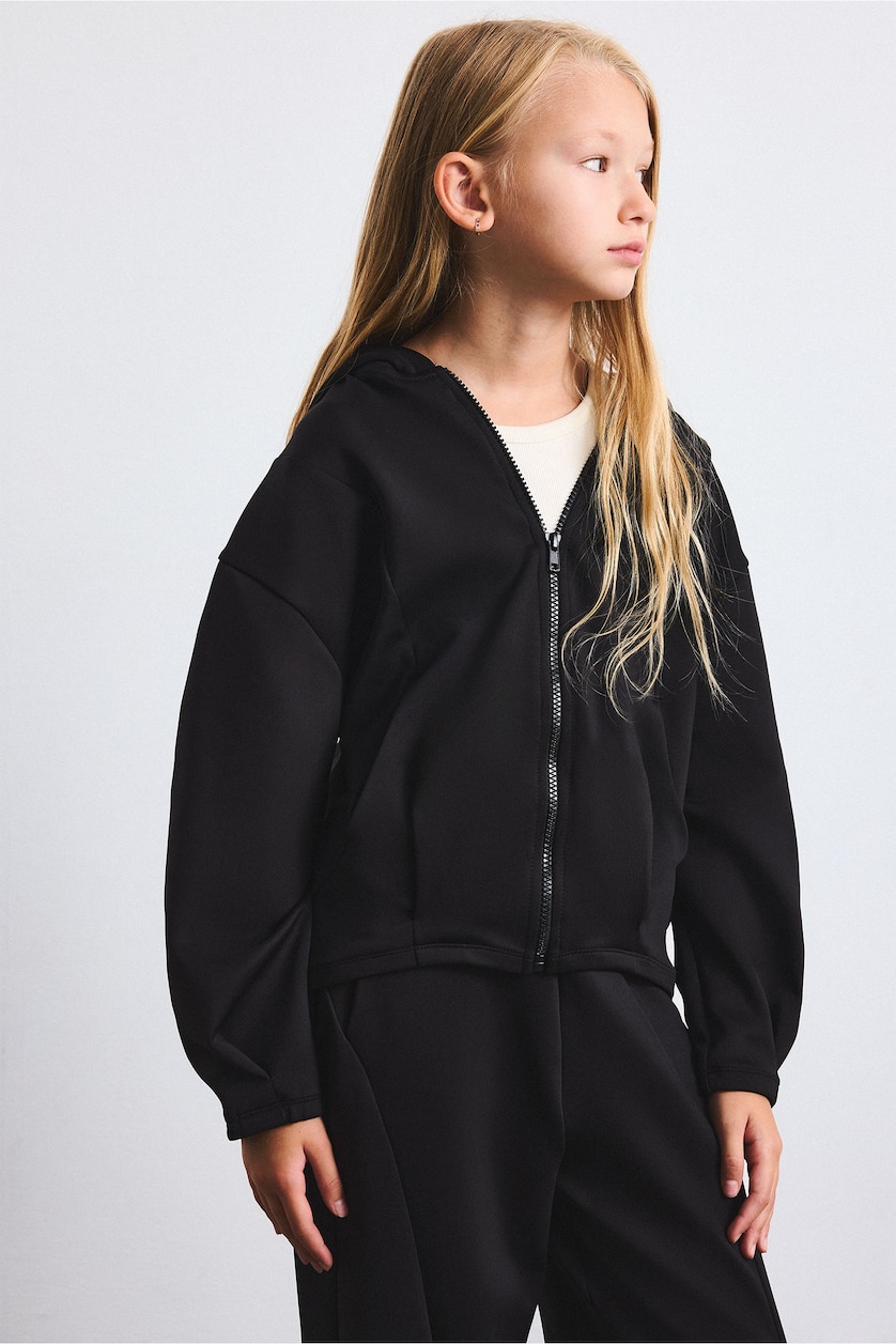 Young Girls - Teen Girls Black Oversize Fit Hooded Cardigan